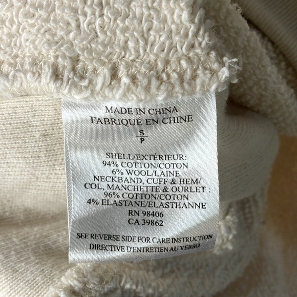 THEORY SIZE SMALL CREW SWEATSHIRT cream ivory reverse fleece detail 💯 cotton - Picture 8 of 8